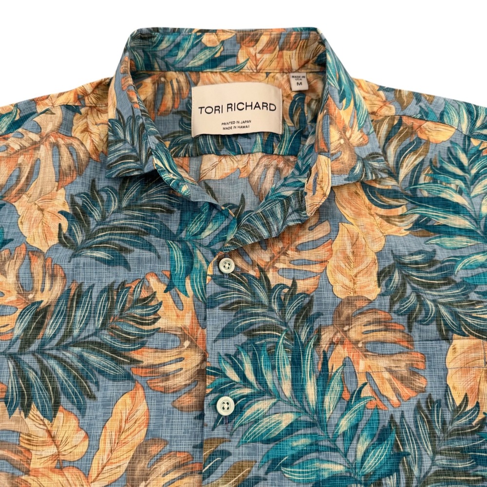 Tori Richard Medium Blue Tropical Cotton Lawn Men's Button Up Hawaiian Shirt